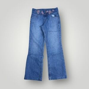 Miss Attitude Jeans Girls 12 Blue Denim‎ Bootcut Butterfly Embroidered Waistband